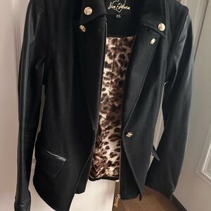 Sam Edelman Black Blazer with Leopard-Print Lining
